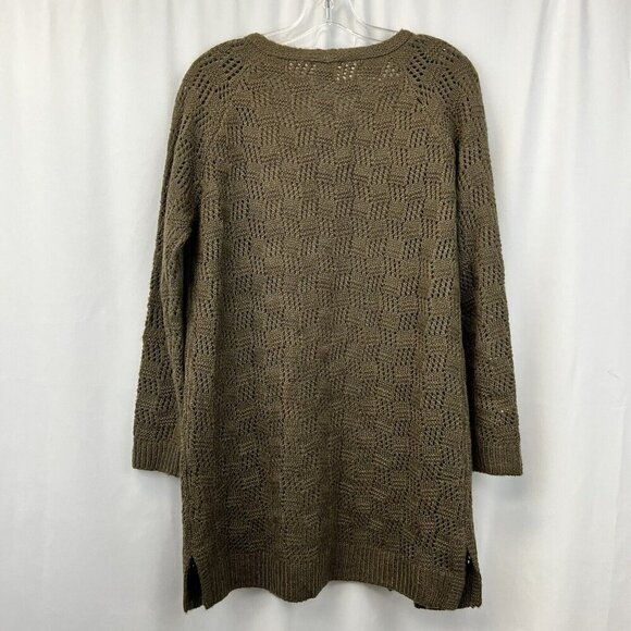 Ganji LA Crochet Knit Long Sleeve Open Front Long Cardigan Olive Size S/M - Picture 5 of 8